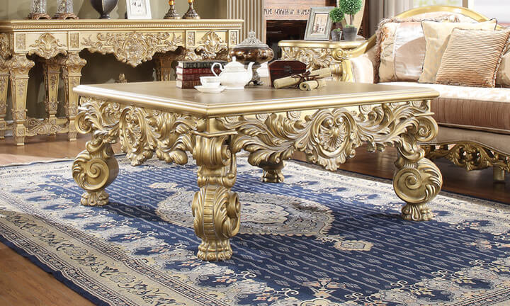 Metallic Bright Gold Carved Leg Coffee Table