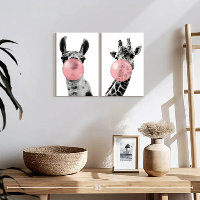 Drôle de lama et de girafe, reproduction sur toile
