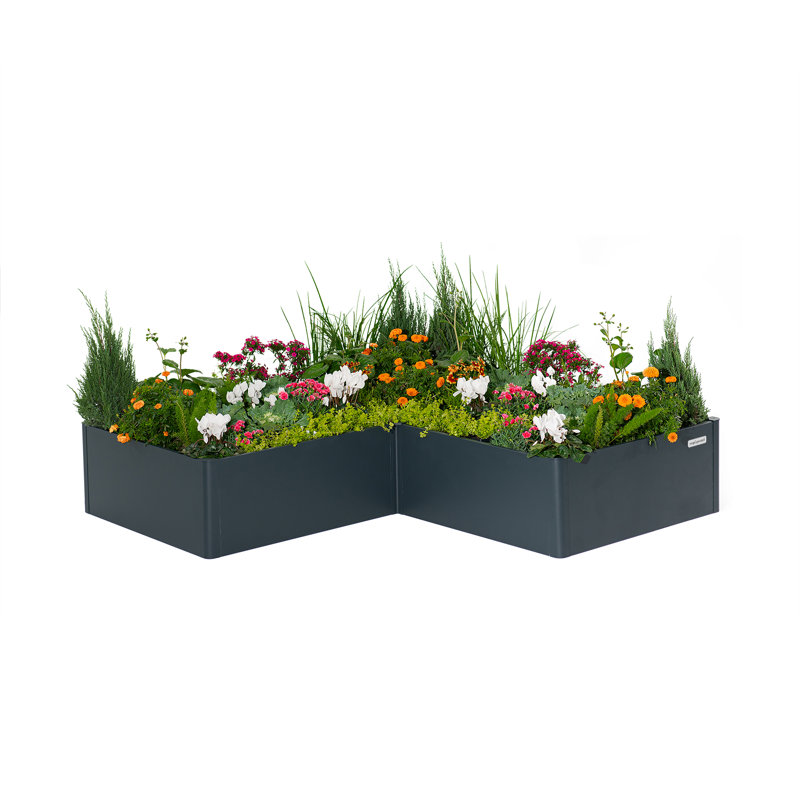 Metal Outdoor L Shape Planter Box, Midnight Blue, 17" H x 83" W x 83" D