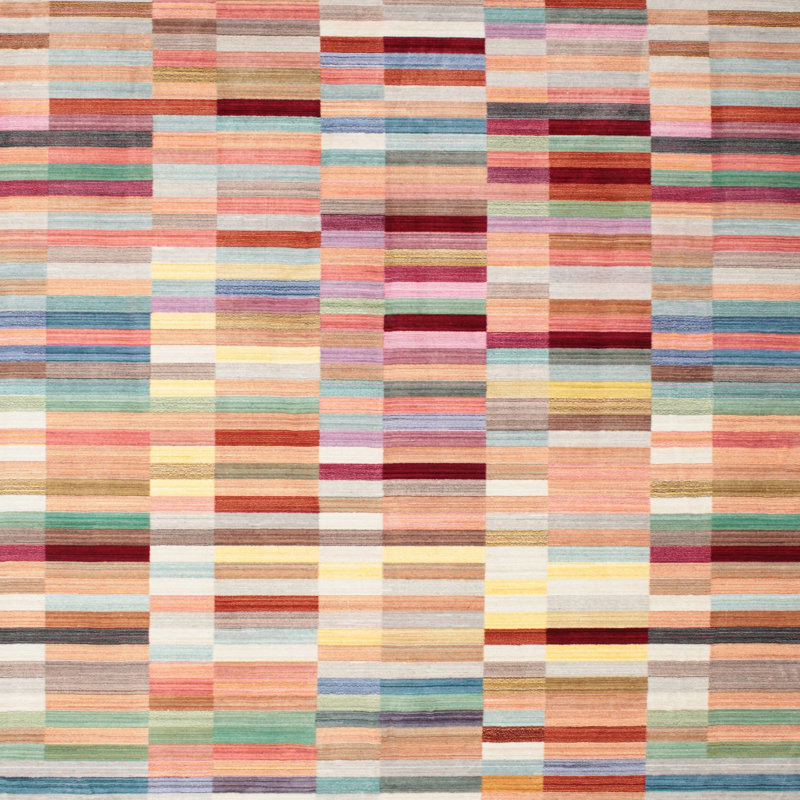 Tapis contemporain rose clair / rouge, Carré 6 pi