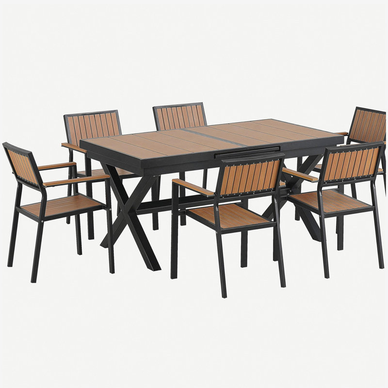 Experience Outdoor Dining Freedom with a Flexible Set Including Six Chairs and a Table that Extends from 62.9 to 82.6 Inches for Personalized Arrangements