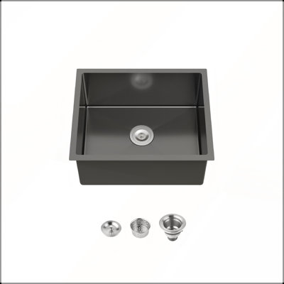 Stainless Steel Undermount Kitchen Sink, Single Bowl with X-Shaped Drain, Handmade in Black for Efficient Workflow and Easy Maintenance.