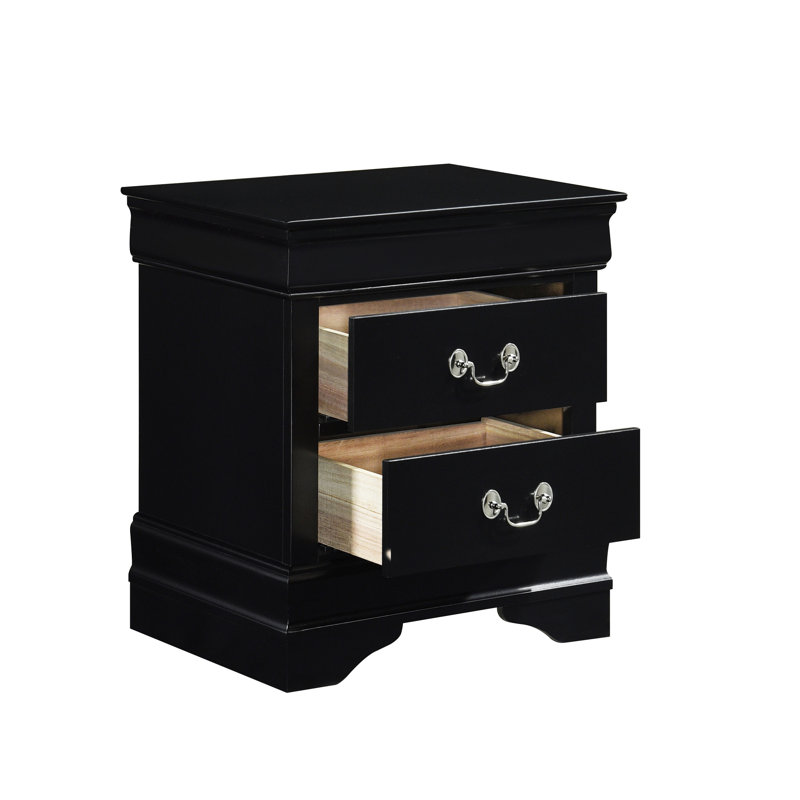 Black Wood Finish Nightstand With 2 Drawers - Bedroom Traditional Classic, Black