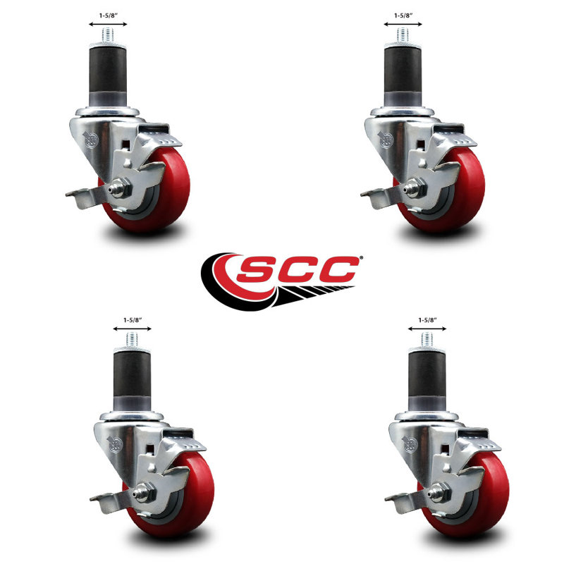 Ensemble de roulettes extensibles en polyuréthane pivotant de 3 pouces de 1 5/8 po avec frein SCC