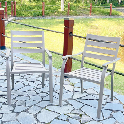 Lron Terrace Dining Chairs, A Set Of 2 Cream Color Outdoor Chairs, Metal Chairs, All-Weather Outdoor Metal Dining Chairs, Suitable For Gardens, Terraces, And Swimming Pool