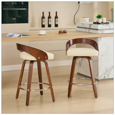 2 tabourets pivotants avec dossier en bois