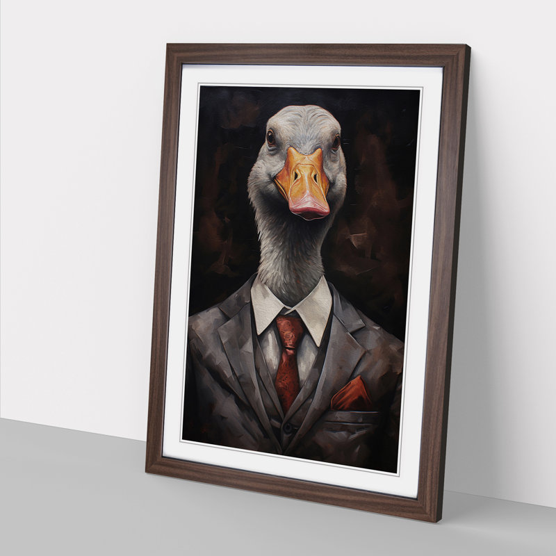 Goose in a Suit Painting - Framed Print, Walnut Framed, 46cm H x 34cm W