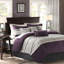 Couette King violette en suédine synthétique - 7 pièces, texture douce, détails brodés, rembourrage, 2 taies d'oreiller assorties, 3 coussins décoratifs, style transitionnel, oreillers, jupe de lit, facile d'entretien