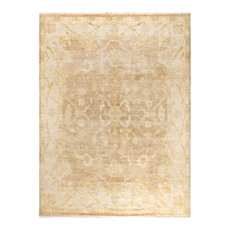 Gold Hand-Knotted Wool Rectangular Area Rug, 8' 3" x 10' 4"