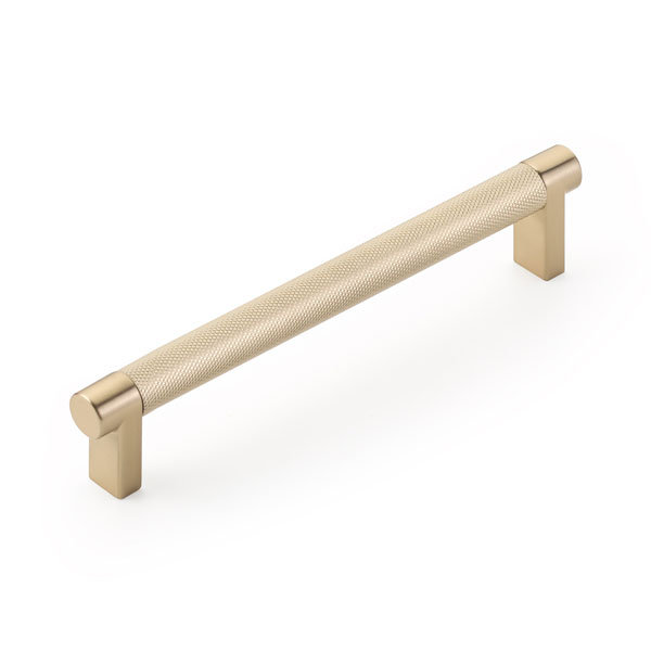 Emtek Select Cabinet Pull w/ Rectangular Stem & Knurled Bar, Satin Brass, 6" Center to Center