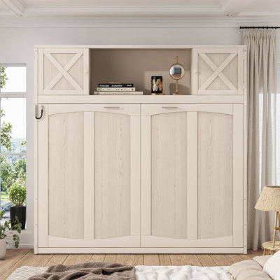 Lit escamotable rustique avec armoires de rangement et structure en bois Gaudet