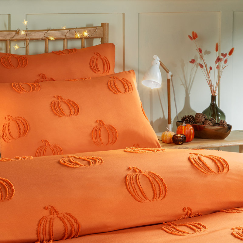 Pumpkin Fields Polyester No Pattern Duvet Cover Set with Pillowcases, Double Duvet Cover Set + 2 Standard Pillowcases