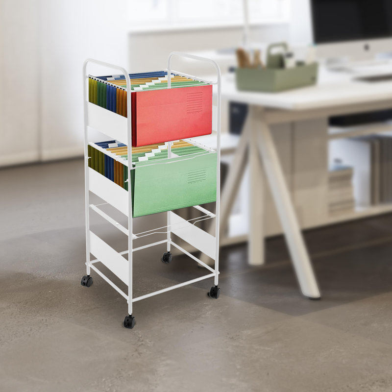 35.7'' H x 16.1'' W File Cart with Wheels, White
