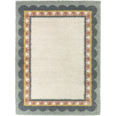 Ginette Blue/Coral Scallop Border Area Rug