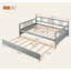 Lit de jour double en bois avec lit gigogne simple, gris, structure en pin robuste, conception peu encombrante, mobilier multifonctionnel pour les petits espaces