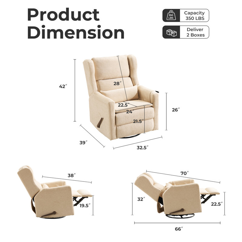 Fauteuil inclinable manuel avec appui-tête réglable et fonction berçante, beige, Chenille beige