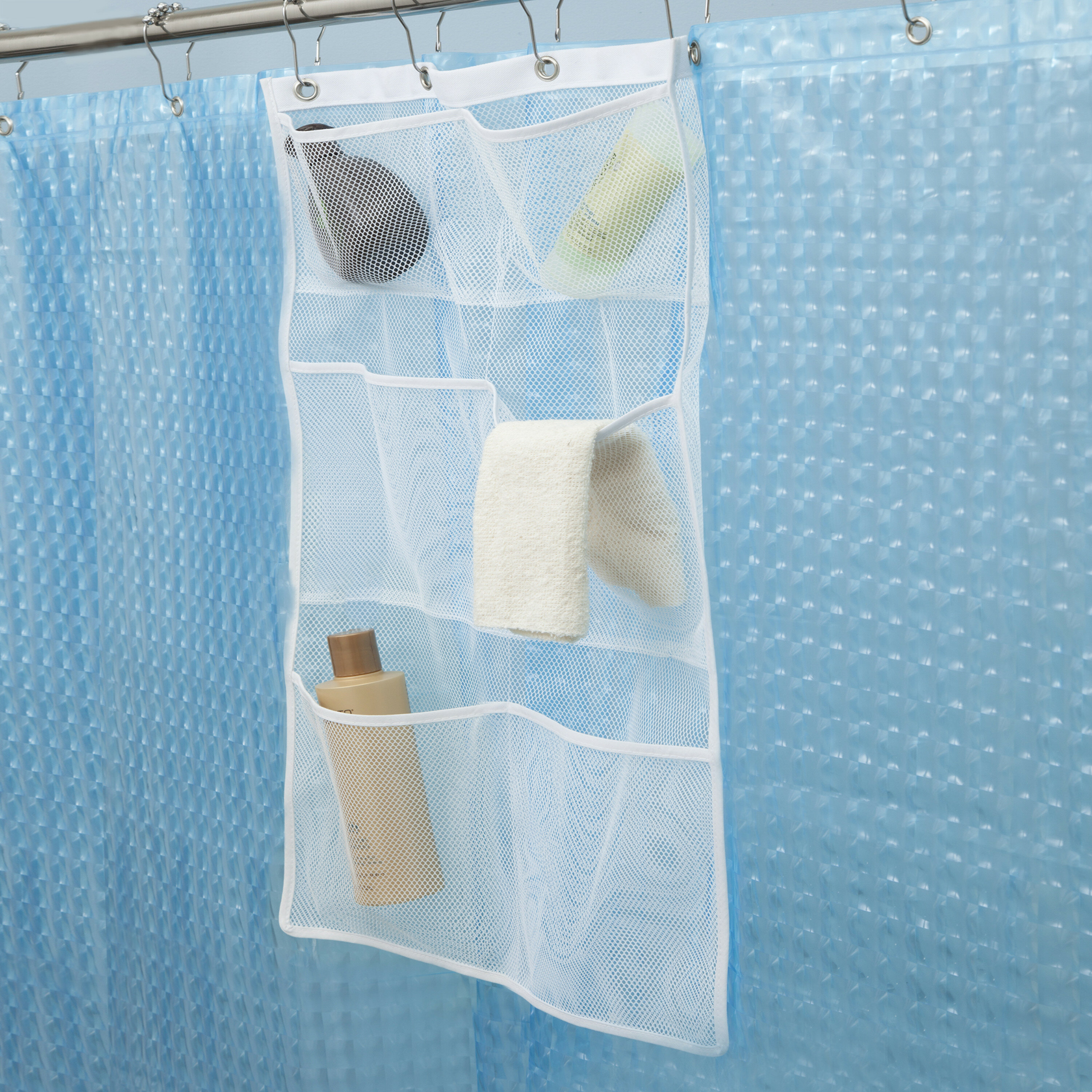 Kenney 4-Pocket Hanging Mesh Suction Shower Organization Caddy, White