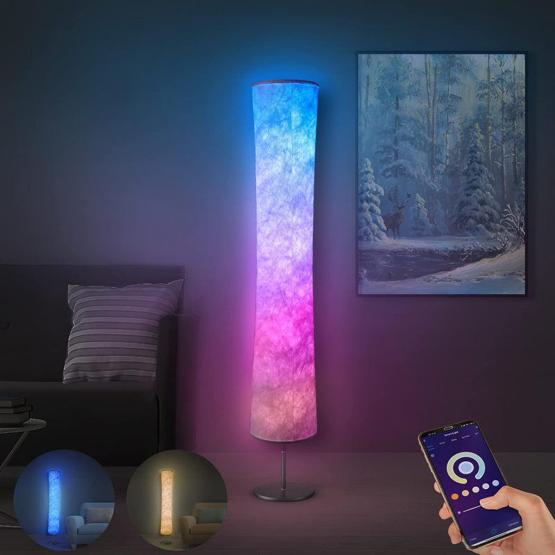 Modern Floor Lamp, RGB Colour Changing Led Smart Lamp Alexa APP Control With DIY Mode, Music Sync And White Fabric Shade, Standing Lamp For Living/Game Room Bedroom