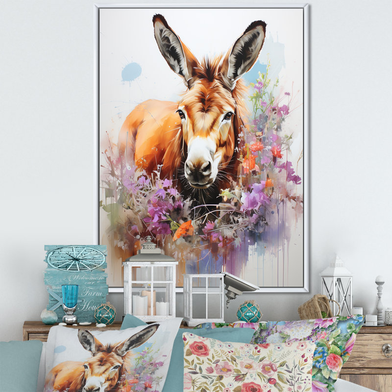 «Asinine Abstract Donkey - Donkey», art mural, H 44 po x l 34 po x P 1,5 po, Cadre flottant blanc