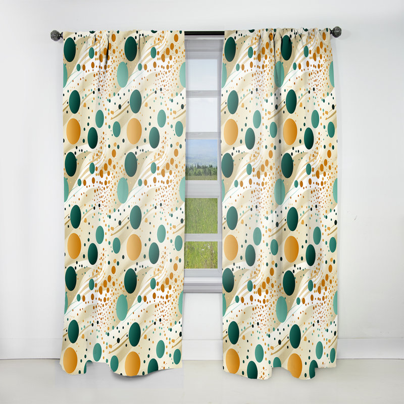 Multicolor Mid Century Pattern On Beige I - Midcentury Geometric Room Darkening Curtain - 1 Panels, 52" W x 90" L