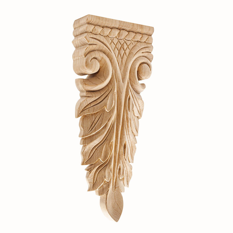 Applique en bois d'acanthe 9-1 / 4 po x 3-7 / 8 po x 1-1 / 4 po, Érable dur