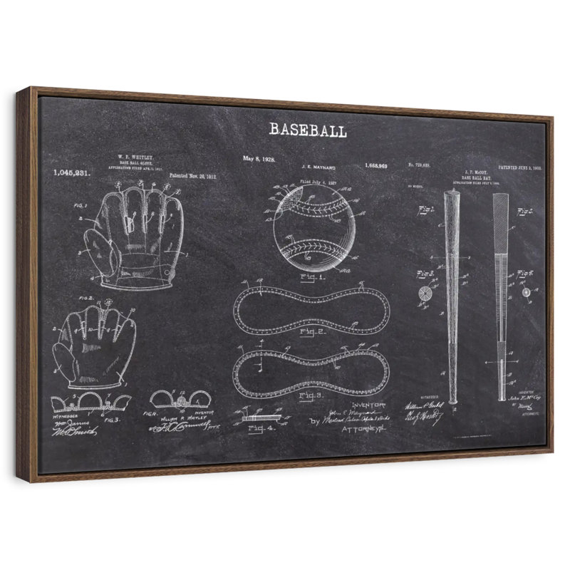 Brevets de baseball, 46 po x 31 po, Cadre flottant en noyer