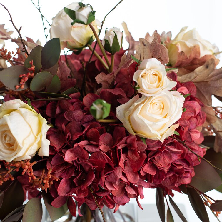 Designer Holiday Burgundy and Gold Bows B4526 : Floral Home Decor=>silk  rose arrangements, tulip floral arrangements, magnolia silk flower  arrangements, tropical arrangements, tropical silk flower arrangements,  peony arrangement, sunflower arrangements