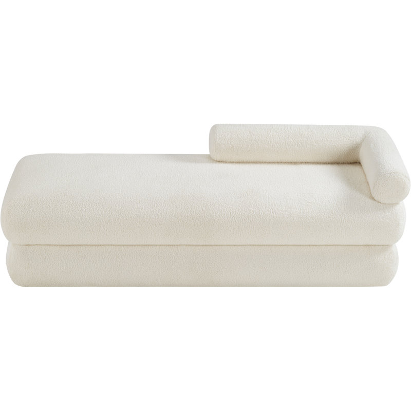 Banc rembourré en tissu Eilynn Teddy, Tissu crème en fausse peau de mouton