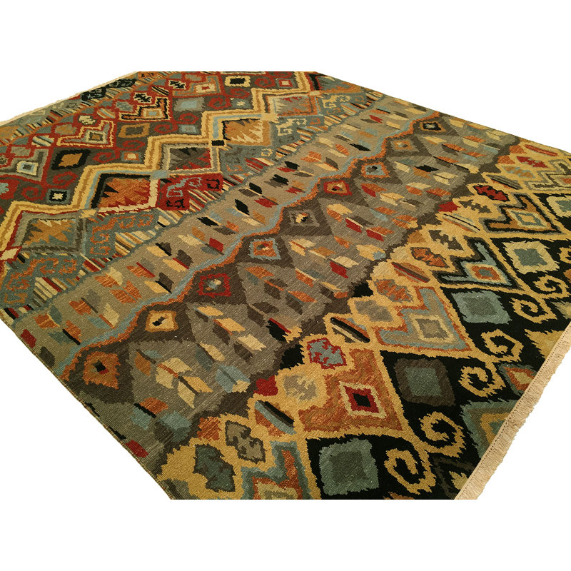 Billye Wool Geometric Area Rug, Rectangle 9' x 12', Red/Gray