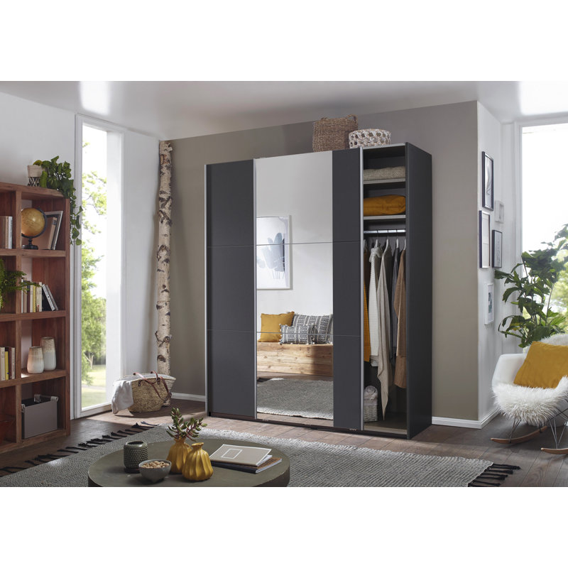 Santiago Wardrobe with Mirror and Three Different Equipment Options, 210cm H x 175cm W x 59cm D, Basic