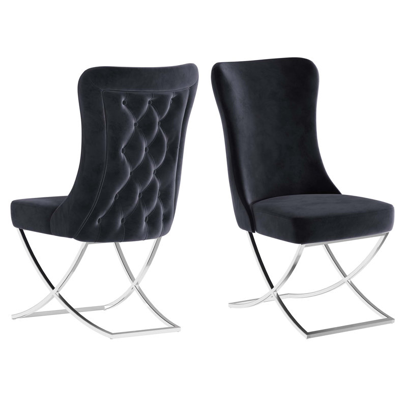 Chaise de salle à manger rembourrée Noblesse, ensemble de 2, Argent argent, Noir