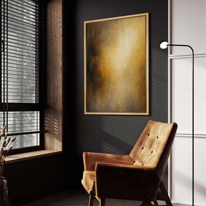 Art mural encadré, reproduction d'art abstrait brun et doré pour le salon, Naturel, H 24 po x l 16 po, Cadre flottant