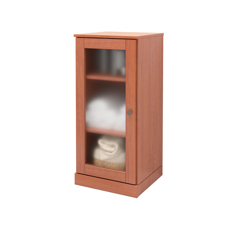 Armoire de salle de bain 100% bois massif 16,5 po avec porte en verre givré et tablettes réglables, Moka