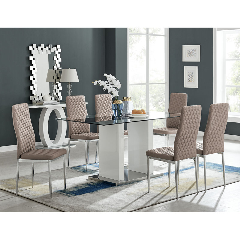 Chowchilla Dining Set with 6 Chairs, Cappuccino