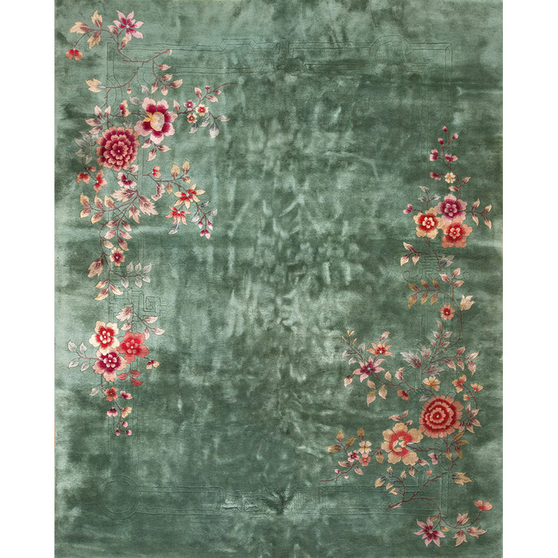 Luxurious Minimalist Seafoam Green Color Antique Chinese Art Deco Rug