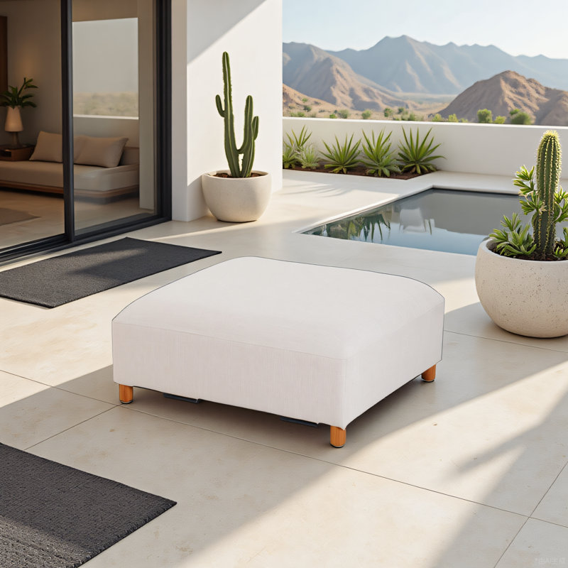 Repose-pieds de patio en aluminium Yanali avec coussin en oléfine et finition grain de bois d'aspect teck