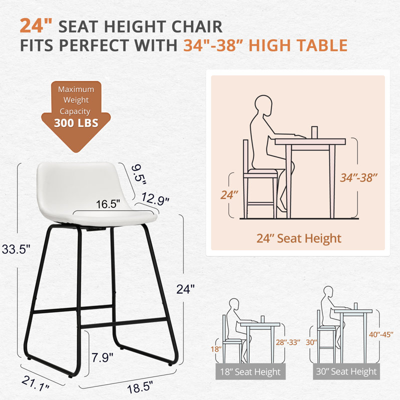 Tabouret de comptoir en simili cuir Aiyana, Tabouret de comptoir (siège d'une hauteur de 24 p, Blanc