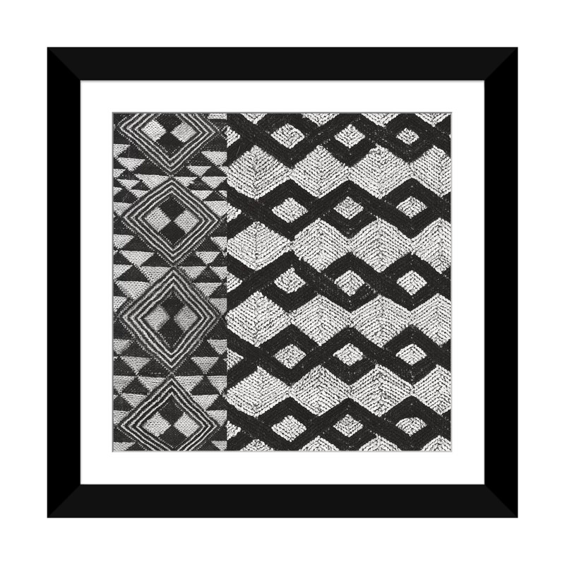 «Kuba Tissu Mat I, B&W», impression sur toile, H 16 po x l 16 po x P 1 po, Papier d'art encadré noir, Blanc