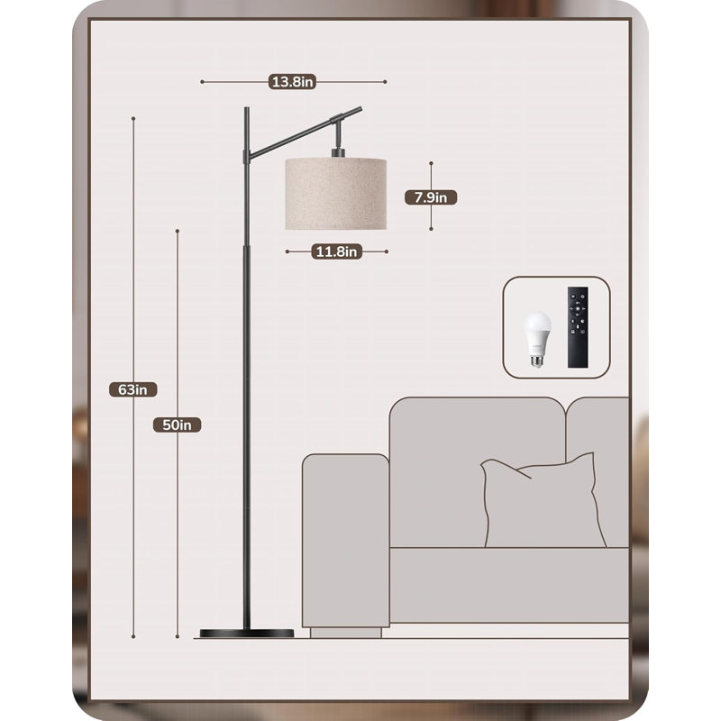 Lampe sur pied moderne à intensité variable avec télécommande, luminosité et température de couleur réglables, fonction minuterie, douille E26, ampoule DEL incluse