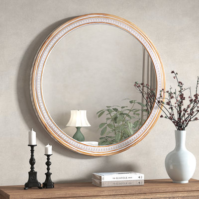 Miroir mural 30 po rond en bois massif de style campagnard, miroirs décoratifs rustiques Boho Circle pour salle de bain, miroir mural Shabby Chic