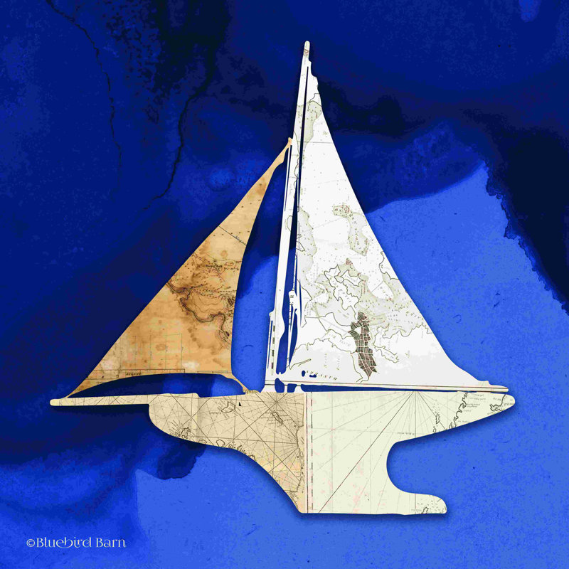 Voilier bleu III par Bluebird Barn, impression, H 12 po x l 12 po, Non, Toile tendue