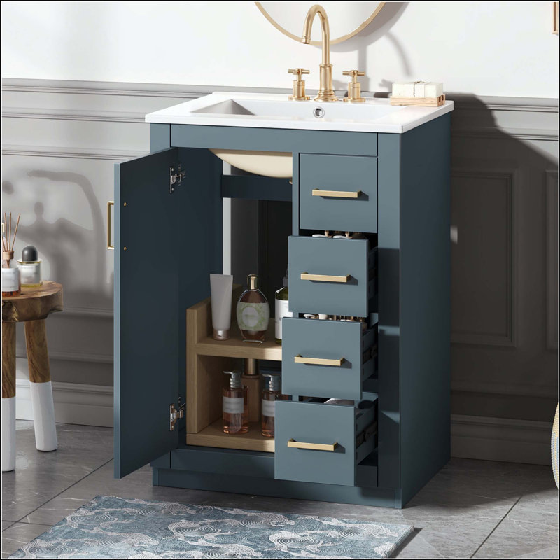 Single Bathroom Vanity with Ceramic Top, Blue