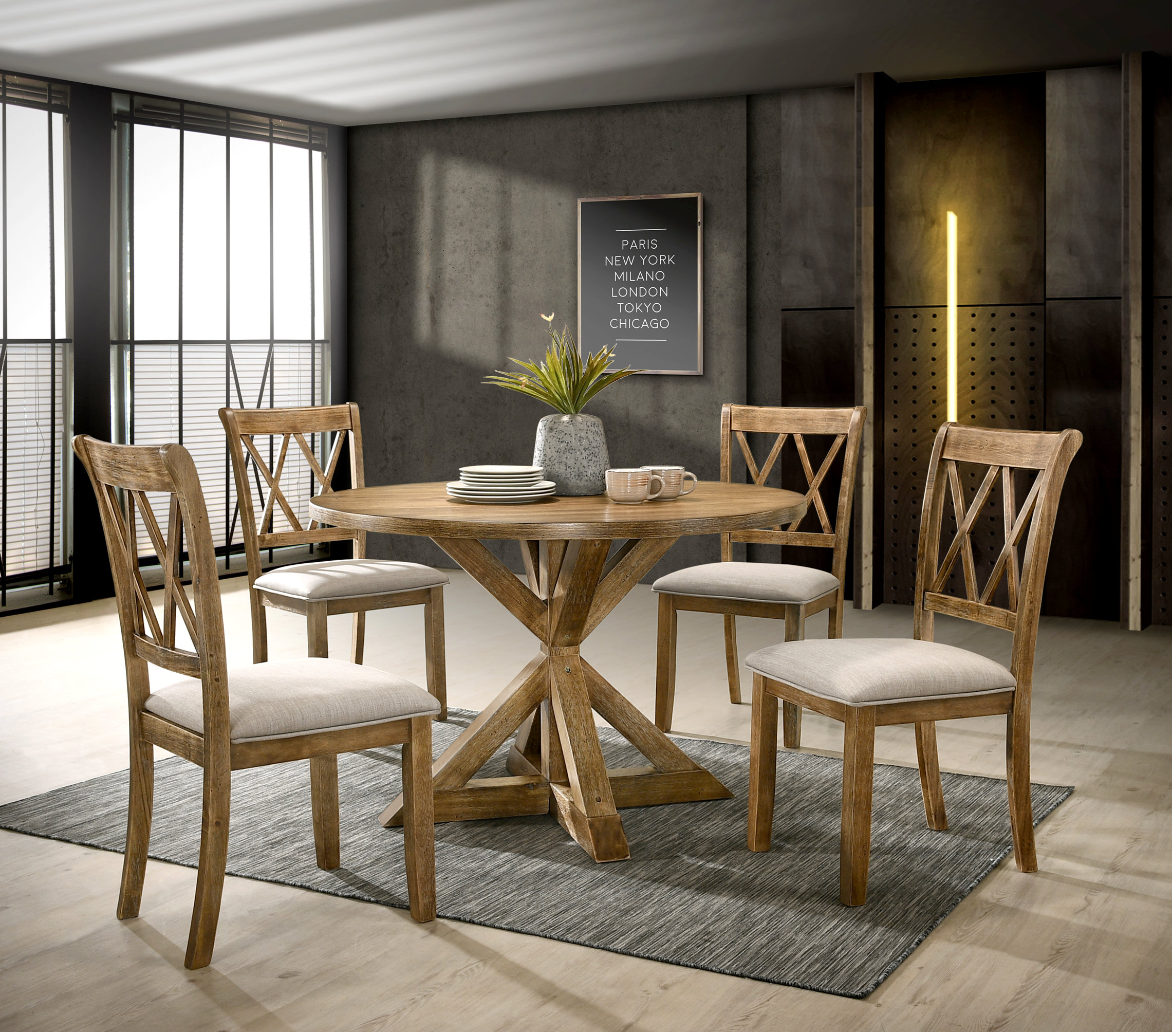 Windvale Cross-Buck Wood 5-Piece Dining Set
