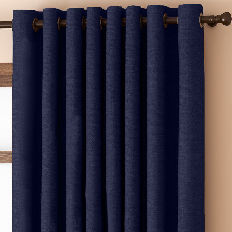 Luxury 230 GSM 100% Blackout Eyelet Room Darkening Curtain Pair, 228 W x 228 D cm, Navy Blue