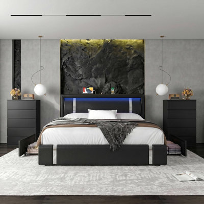 Ensemble de chambre à coucher 3 pièces avec lit de rangement et 2 commodes à 5 tiroirs