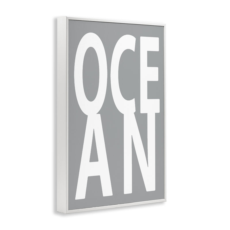 «Ocean Word on Grey», estampe numérique par Jamie MacDowell, H 18 po x l 12 po, Estampe numérique encadrée blanc bord de mer