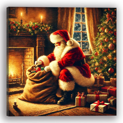 Santa's Gift Prep - Wrapped Canvas Print