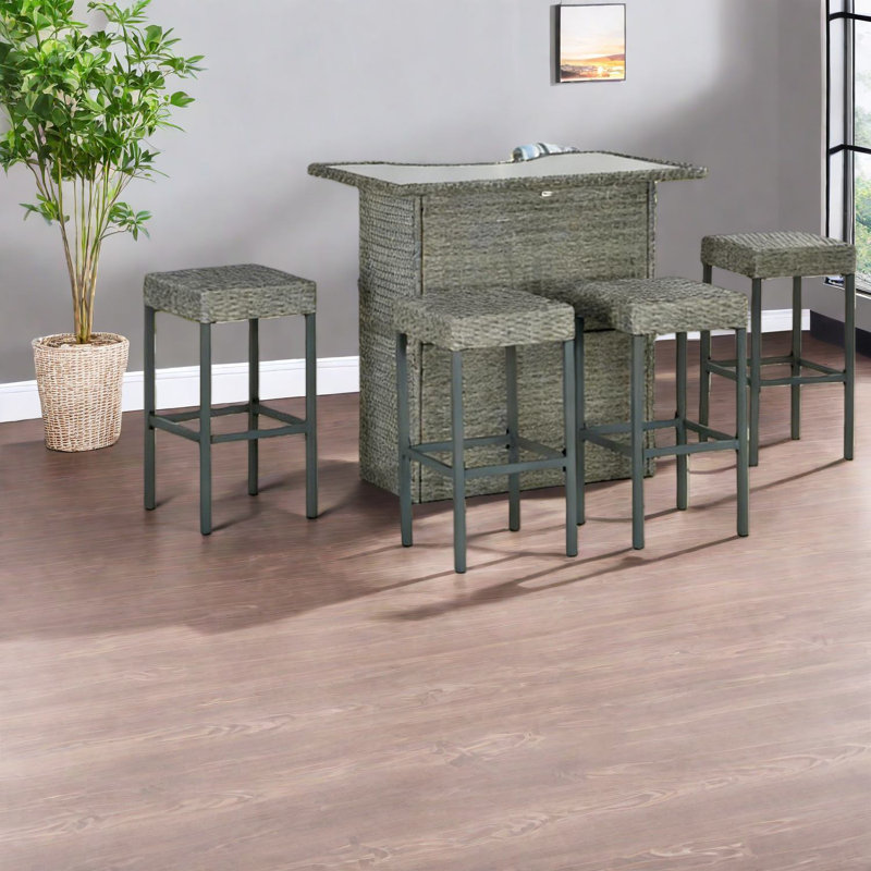 Ensemble de bar moderne gris, rotin en métal, mobilier de jardin peu encombrant