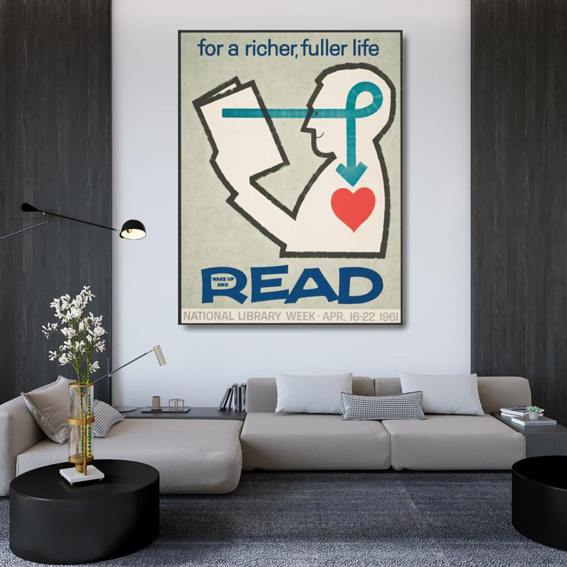 «For a Richer, Fuller Life Wake up and Read. National Library Week - April. 16-22» par MuseumPrints - Art sur toile tendue avec châssis