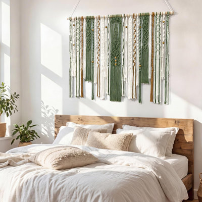 Grande tapisserie murale macramé, art mural, tapisserie Boho, 38 po x 29 po (vert foncé)